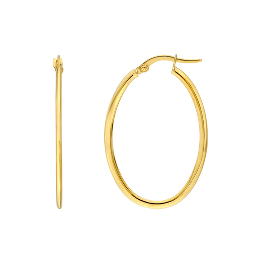14K Yellow Gold 30x20mm Knife Edge Tube Oval Hoop Earrings