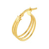 14K Yellow Gold 13x15mm Triple D-Tube Oval Hoop Earrings