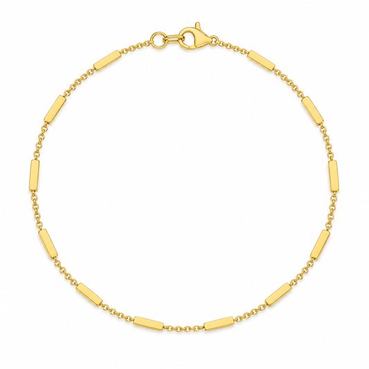 14K Yellow Gold Bar Station Cable Chain Bracelet