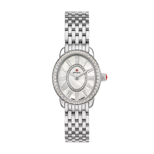 Michele Serein Oval Diamond Stainless Steel Watch