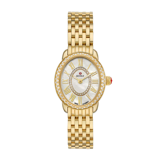 Michele Serein Oval Diamond 18K Gold-Plated Watch