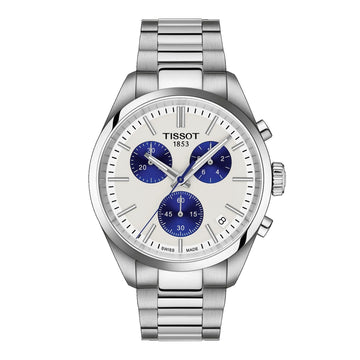 Tissot Stainless Steel PR100 40mm with White Dial and Blue Chronometer Dials