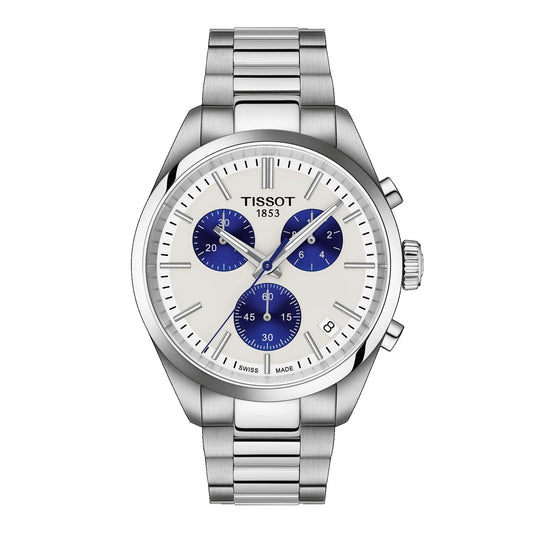 Tissot Stainless Steel PR100 40mm with White Dial and Blue Chronometer Dials