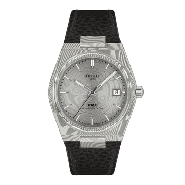 Tissot PRX Damascus Steel 38mm and Black Leather Strap