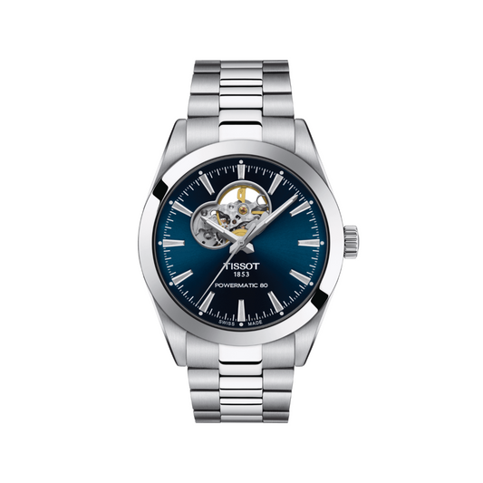 Tissot Stainless Steel Gentleman Powermatic 80 Open Heart with Dark Blue Dial