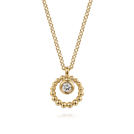 Gabriel & Co. 14K Yellow Gold White Sapphire Bujukan Circle Pendant