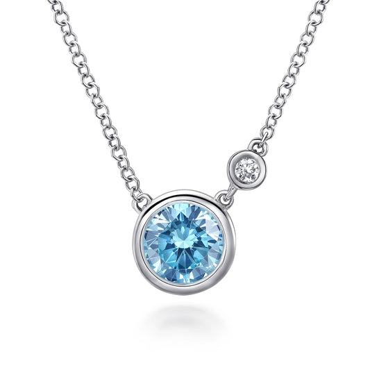 Gabriel & Co. Sterling Silver Blue Topaz and Diamond Pendant Necklace