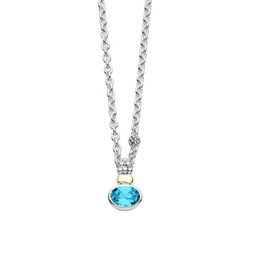 Lagos Two-Tone Swiss Blue Topaz Oval Pendant Necklace