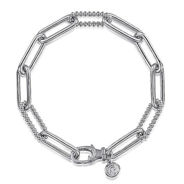 Gabriel & Co Sterling Silver Polished & Beaded Link Bracelet