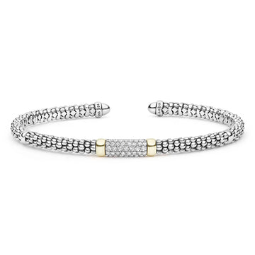 Lagos Two-Tone Medium Diamond Station Mini Versa Torque Bracelet 3mm
