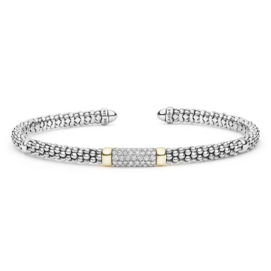 Lagos Two-Tone Medium Diamond Station Mini Versa Torque Bracelet 3mm