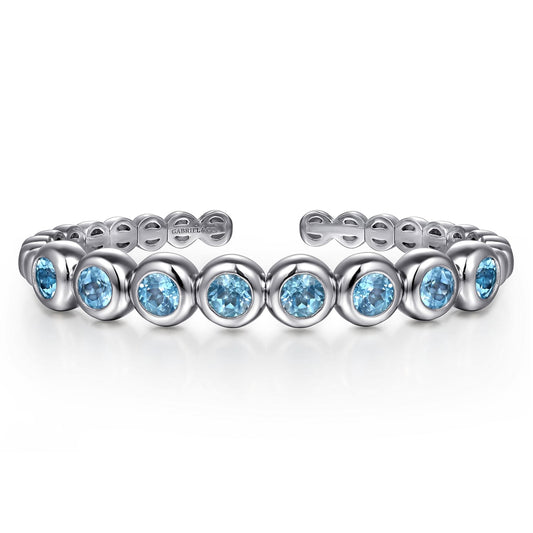 Gabriel & Co. Sterling Silver Bujukan & Blue Topaz Bezel Open Bangle