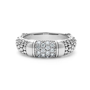 Lagos Sterling Silver Signature Caviar Diamond Band