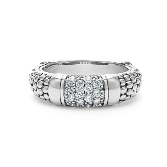 Lagos Sterling Silver Signature Caviar Diamond Band