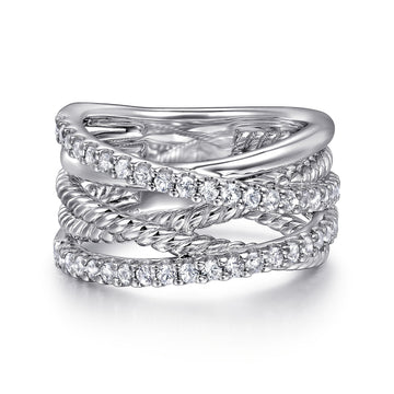 Gabriel & Co. Sterling Silver White Sapphire Twisted Ring