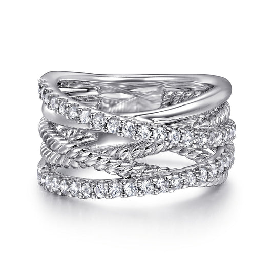 Gabriel & Co. Sterling Silver White Sapphire Twisted Ring