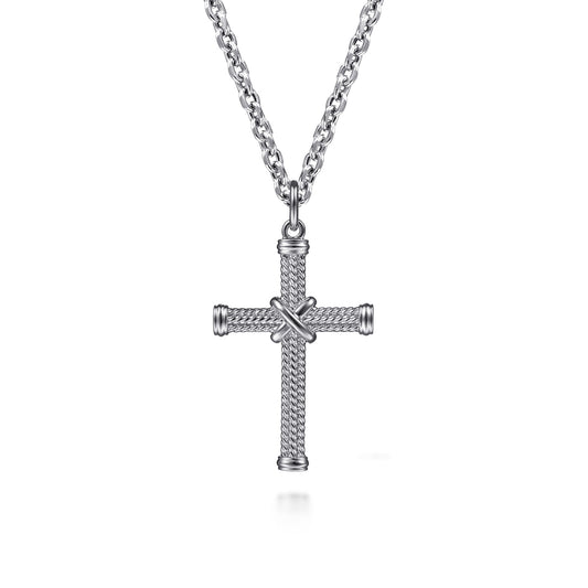 Gabriel & Co. Sterling Silver Twisted Rope X-Center Cross Pendant