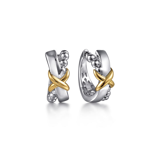 Gabriel & Co. Sterling Silver and 14K Intricate Bujukan Huggies