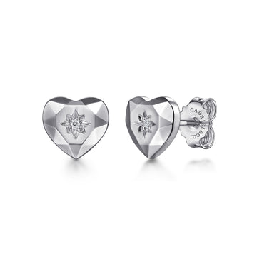 Gabriel & Co. 925 Sterling Silver Heart Diamond-Cut Studs