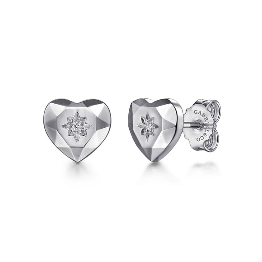 Gabriel & Co. 925 Sterling Silver Heart Diamond-Cut Studs