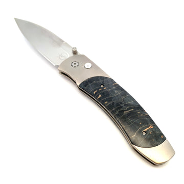 William Henry Titanium and Maple Burl Wood Pocket Knife with Stainless Steel Blade