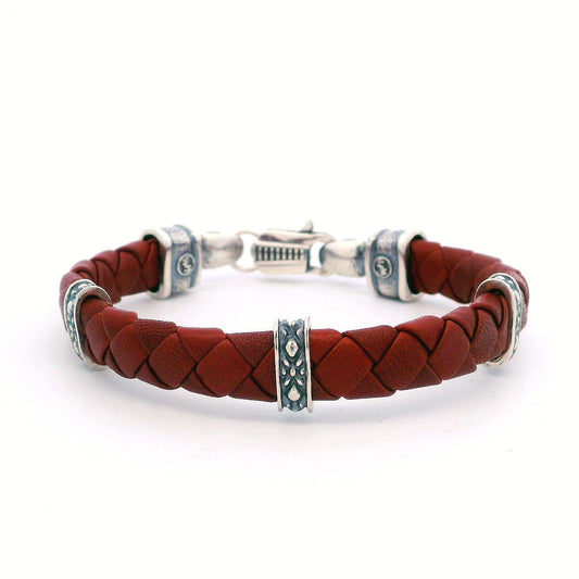 William Henry "Norn" Brown Leather and Sterling Silver Bracelet