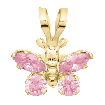 Children's Jewelry 14K Yellow Gold Pink CZ Butterfly Pendant Necklace 15"