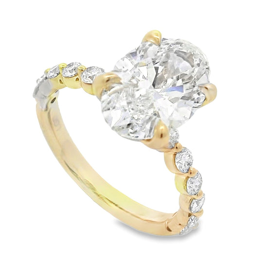 14K Yellow Gold Oval Lab Grown Diamond Bubble-Band Engagement Ring