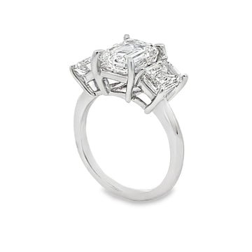 18K White Gold 3-Carat Lab Grown Diamond 3-Emerald Cuts Engagement Ring