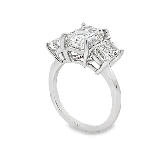 18K White Gold 3-Carat Lab Grown Diamond 3-Emerald Cuts Engagement Ring