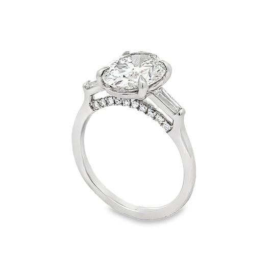 14K White Gold 3-Carat Oval Lab Grown Diamond Side Stones Engagement Ring