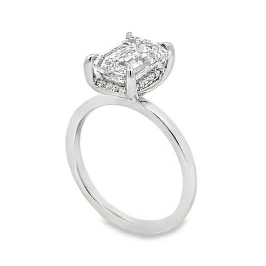 14K White Gold 3-Carat Emerald Cut Lab Grown Diamond Engagement Ring