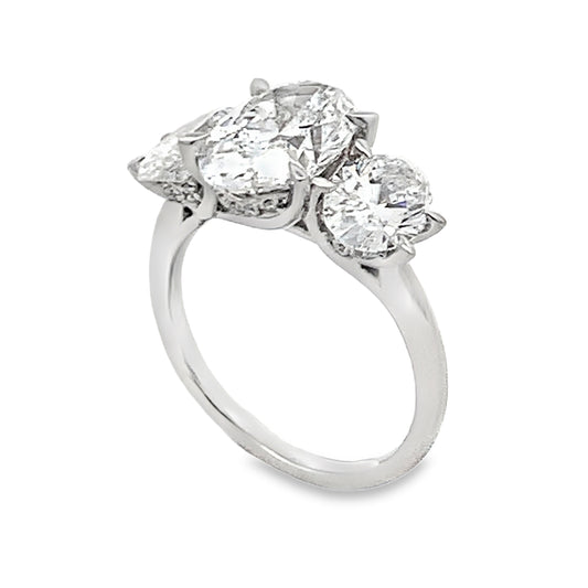 18K White Gold 3-Carat Lab Grown Diamond 3-Oval Engagement Ring