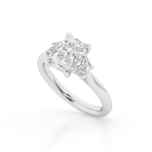 14K White Gold 2.5 Carat Radiant Lab Grown 3-Stone Diamond Engagement Ring