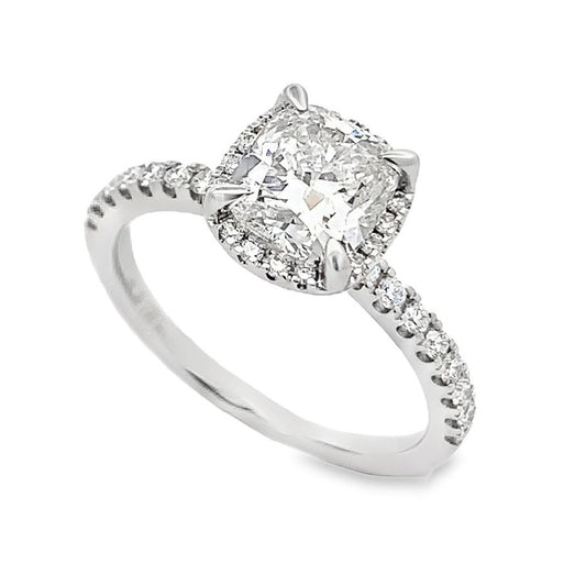 14K White Gold 1.5-Carat Cushion Lab Grown Diamond Halo Engagement Ring