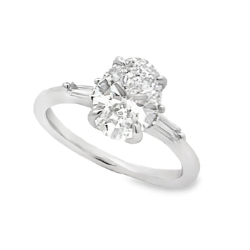 14K White Gold 2-Carat Oval Lab Grown Diamond 3-Stone Engagement Ring