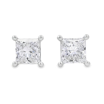 14K White Gold 2-Carat Lab Grown Princess Cut Diamond Studs