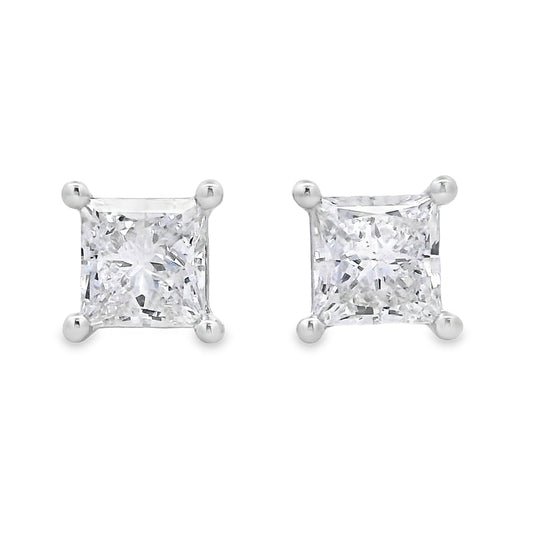 14K White Gold 2-Carat Lab Grown Princess Cut Diamond Studs
