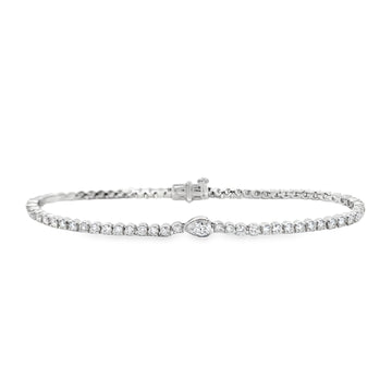 14K White Gold Lab Grown Pear-Accent Tennis Bracelet