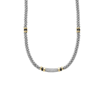 Lagos Two-Tone Black Ceramic Caviar Diamond Necklace