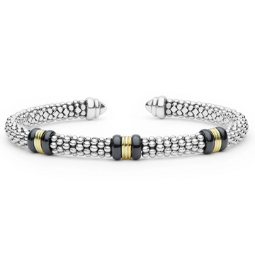 Lagos Two-Tone Three Station Black Ceramic Versa Torque 5mm Bracelet