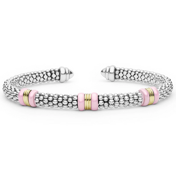Lagos Two-Tone Three Station Pink Ceramic Versa Torque Bracelet
