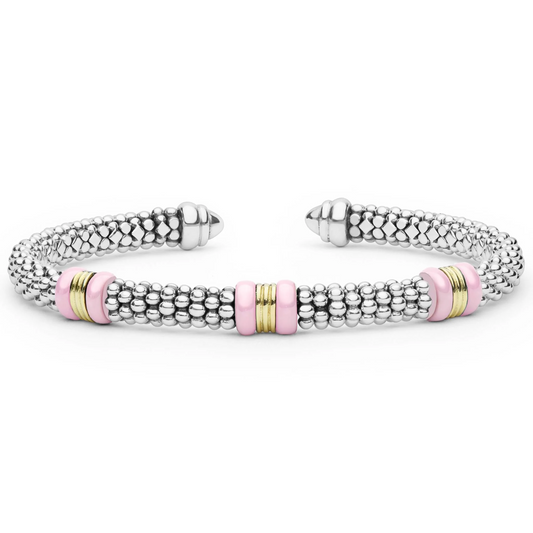 Lagos Two-Tone Three Station Pink Ceramic Versa Torque Bracelet