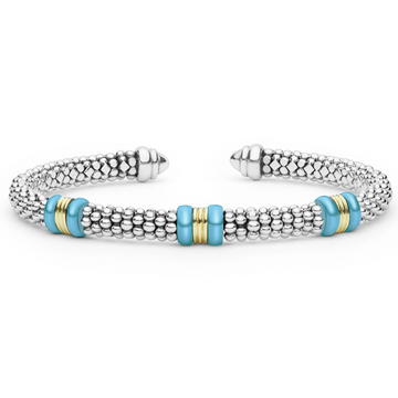 Lagos Two-Tone Three Station Blue Ceramic Versa Torque Bracelet
