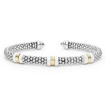 Lagos Two-Tone Three Station White Ceramic Versa Torque 5mm Bracelet