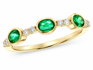 Allison Kaufman 14K Yellow Gold Bezel-Set Emerald and Diamond Ladies Wedding Ring