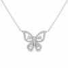 18K White Gold Diamond Butterfly Pendant with 4 Bezel-Set Diamond Accents and Chain