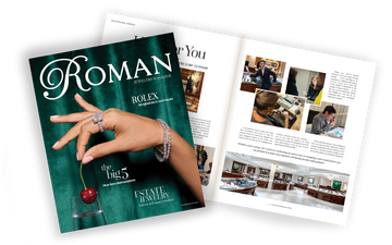 The cover and an interior spread of pages from Roman Jewelers Magazine 2025