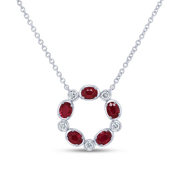18K White Gold Ruby and Diamond Circle Necklace