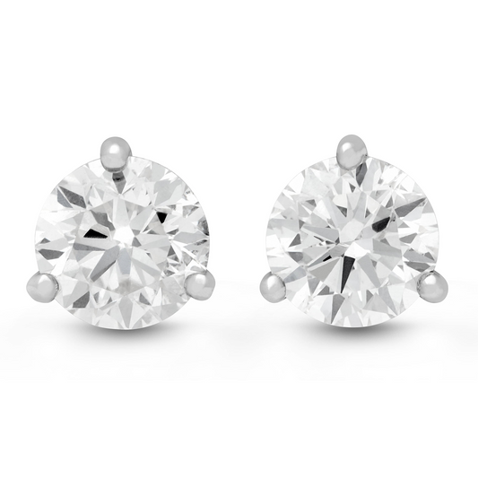 14K White Gold 1.84 Carat 3-Prong Diamond Studs